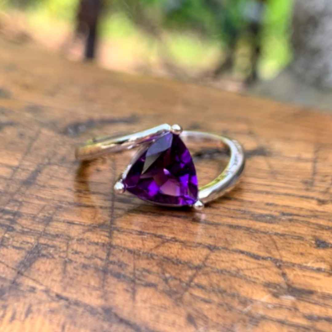 Amethyst Ring Triangle | Authentic Gemstone Rings By Asana
